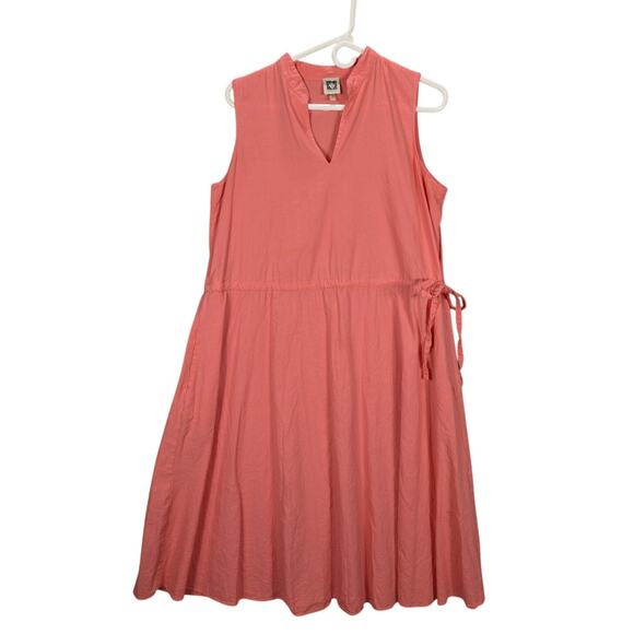 Anne Klein Dress Womens 16 Linen Blend Drawstring Waist Midi Coral Wedding Party - Picture 1 of 10
